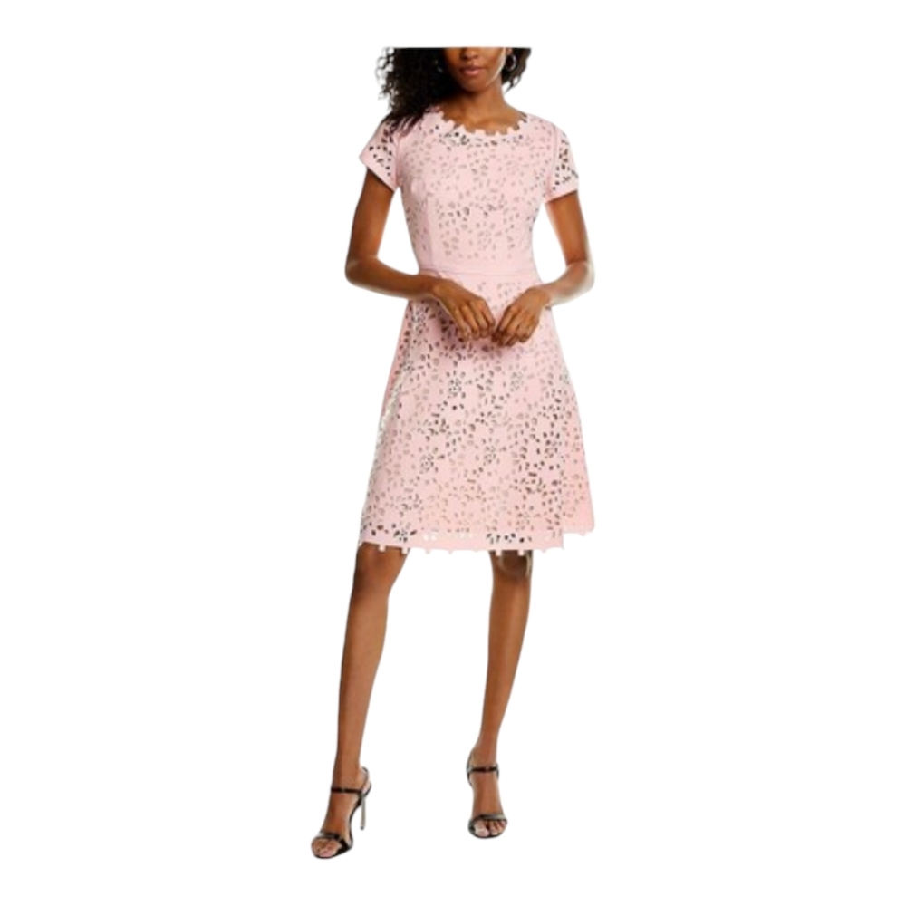 FOCUS by Shani — Laser Cut Fit & Flare Dress in Pale Pink NWOT